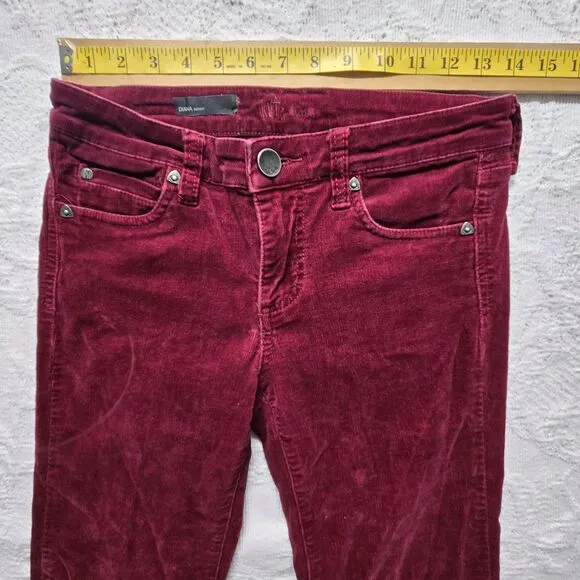 KUT Kloth Burgundy Corduroy Velvet Skinny Jeans 0 Academia Steampunk Whimsigoth