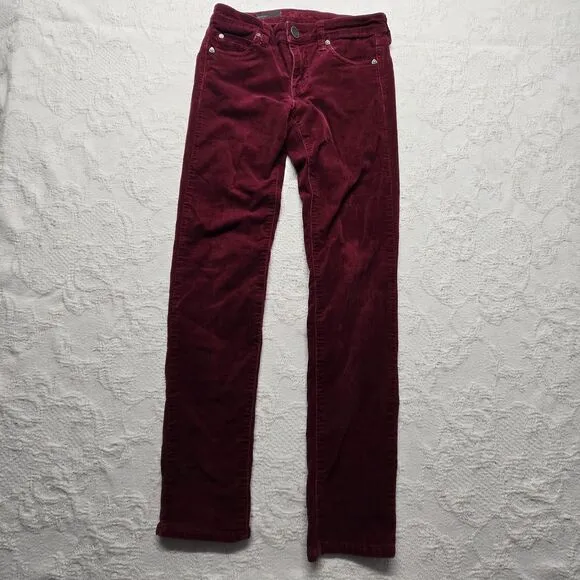 KUT Kloth Burgundy Corduroy Velvet Skinny Jeans 0 Academia Steampunk Whimsigoth