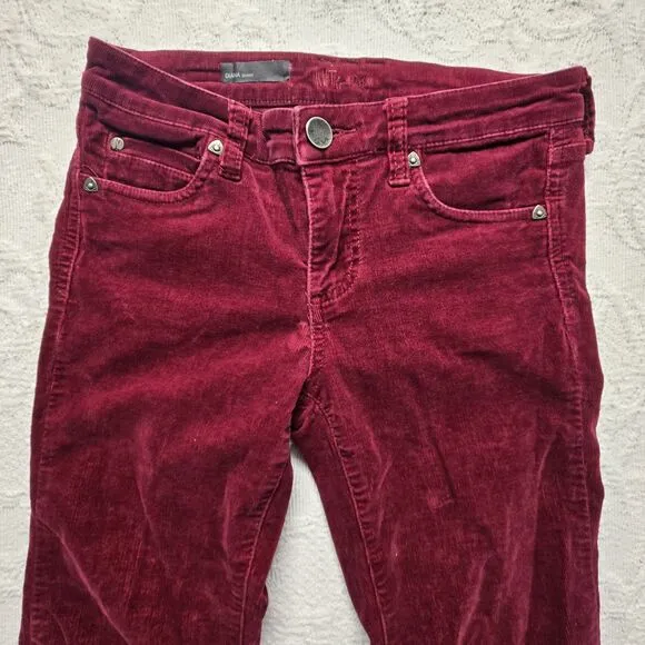KUT Kloth Burgundy Corduroy Velvet Skinny Jeans 0 Academia Steampunk Whimsigoth
