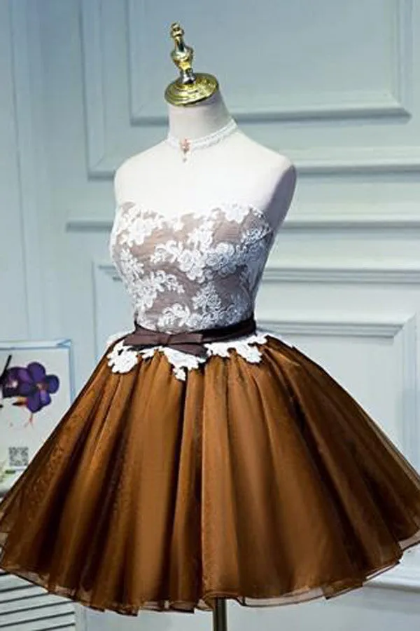 Lace Bowknot Short Prom Dress, Cheap Homecoming Dress,Party Dress for Girls, SH94