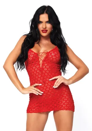 Lace Up Front Mini Dress Set Red