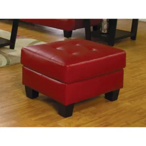 Leather Ottoman With Tufted Seat, Red