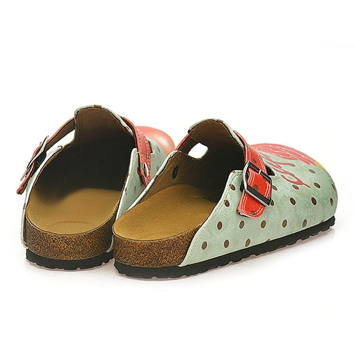 Light Blue and Black Polkadot Patterned, Sweet Cupcake and Red Heart Patterned Clogs - WCAL331