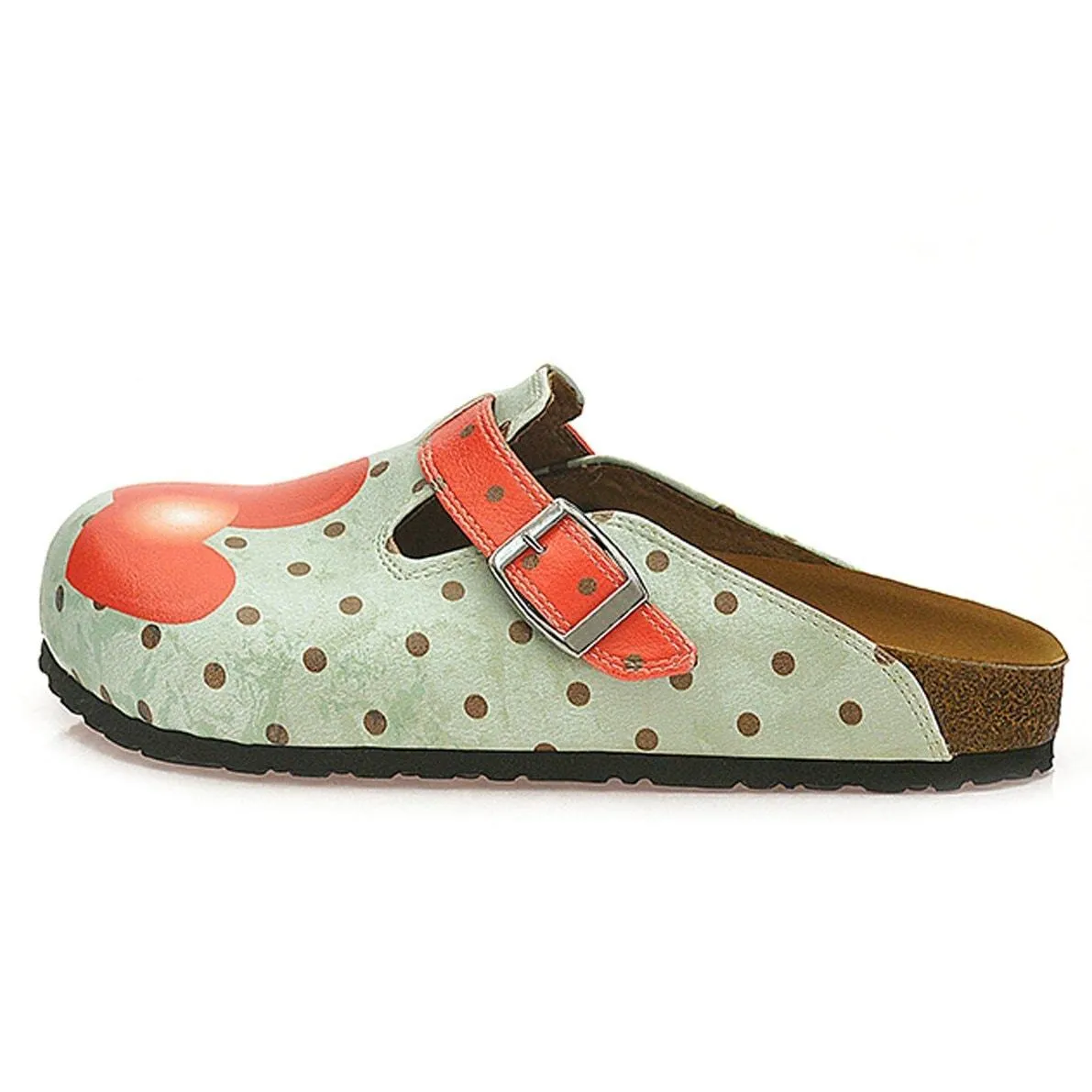 Light Blue and Black Polkadot Patterned, Sweet Cupcake and Red Heart Patterned Clogs - WCAL331