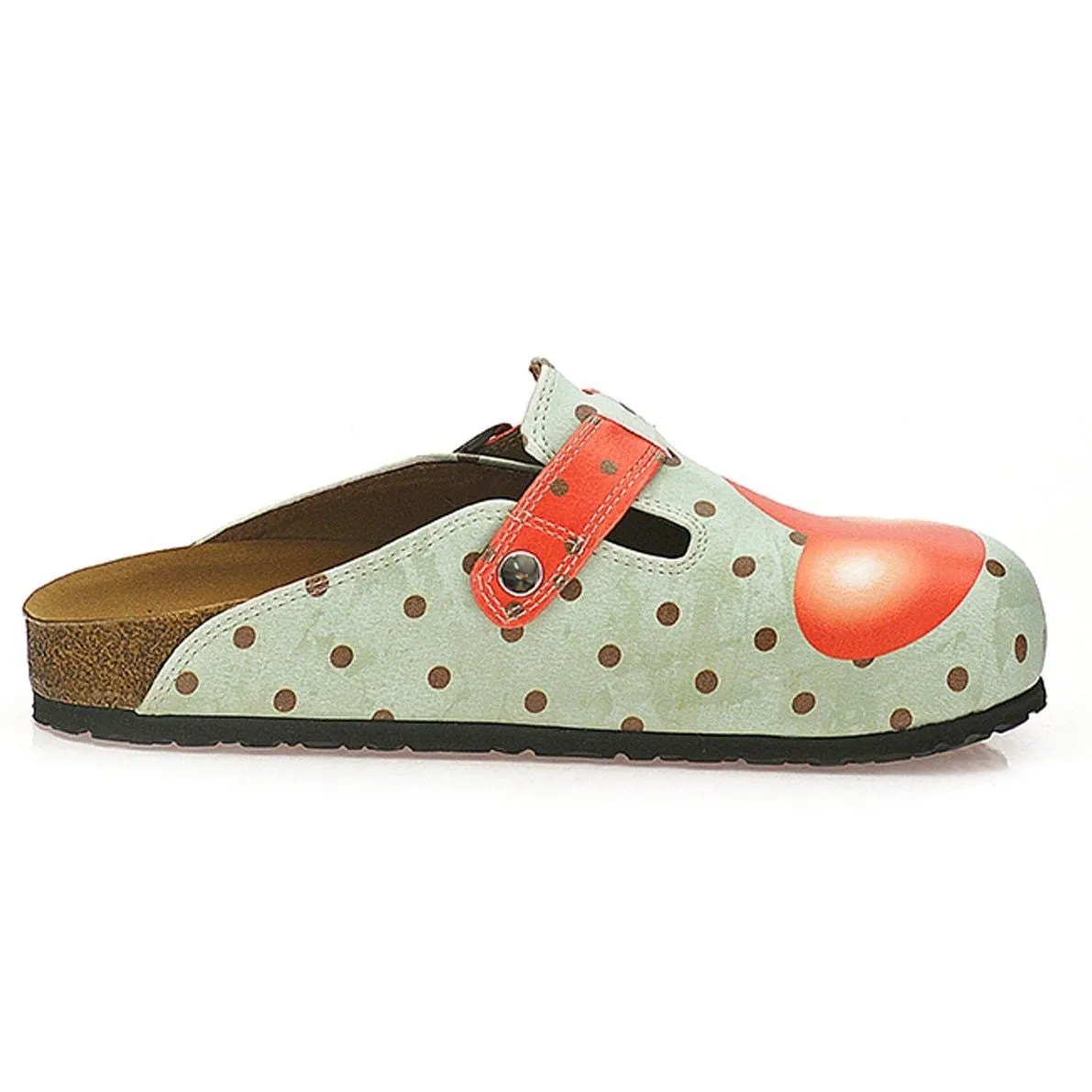 Light Blue and Black Polkadot Patterned, Sweet Cupcake and Red Heart Patterned Clogs - WCAL331