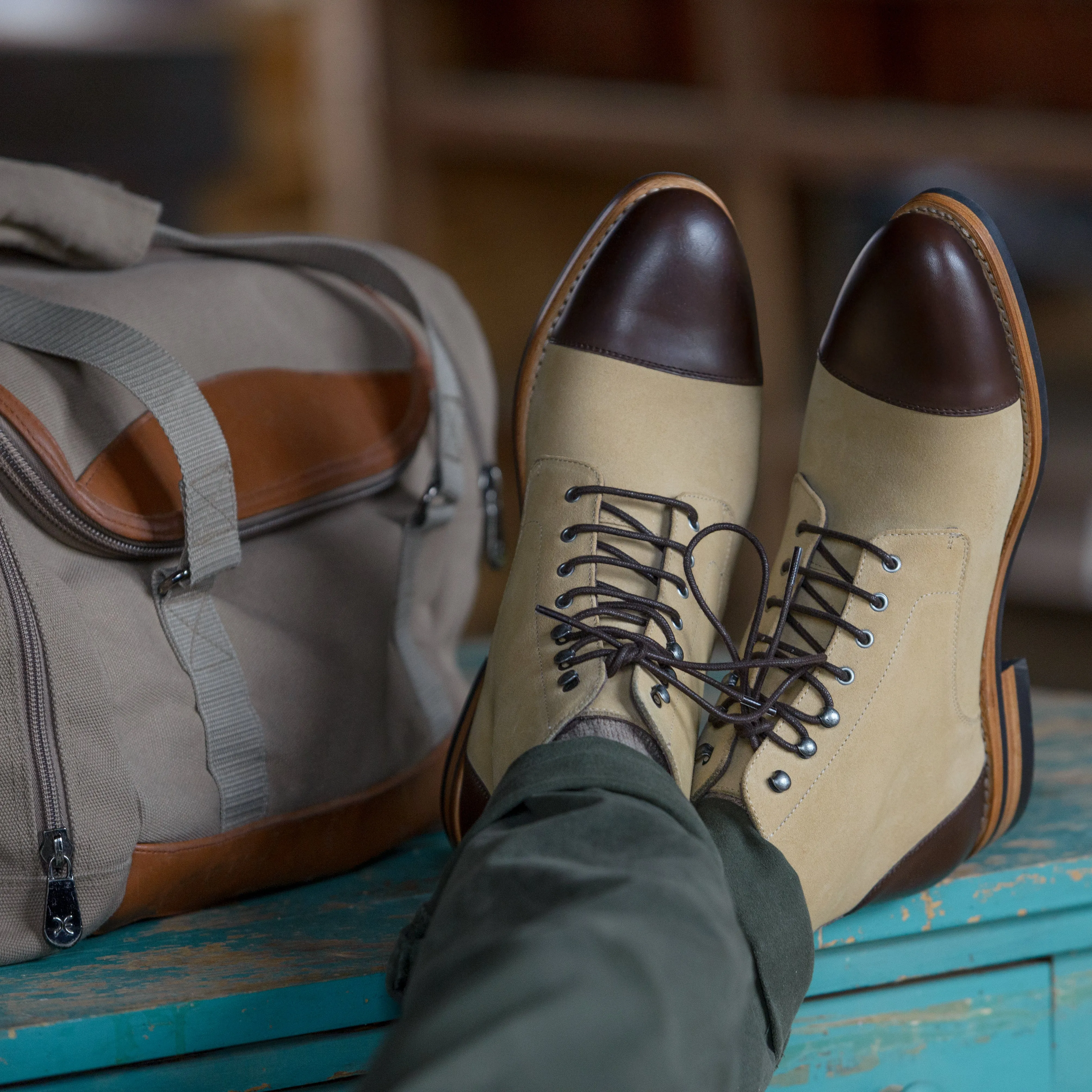 Logan Boot Sand Suede and Dark Brown