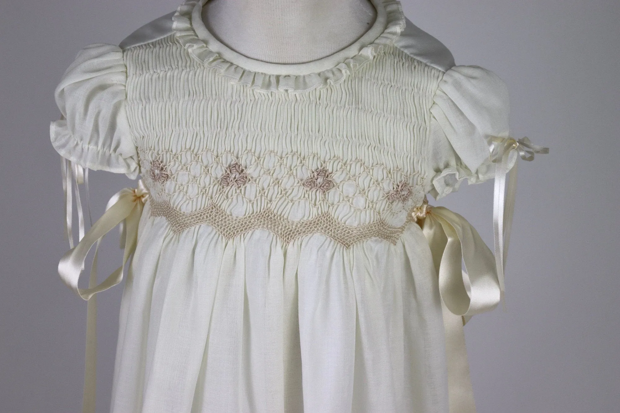 Long Christening Gown Girl, Baptism Dress, Bleesing outfit Cotton,  Ivory /White,  lined,  with Bonnet,   Free Personalization