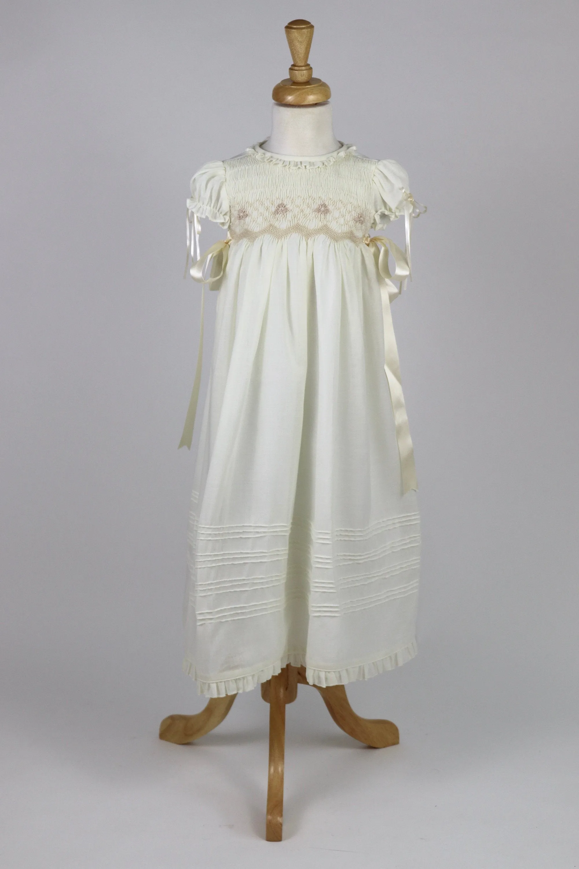 Long Christening Gown Girl, Baptism Dress, Bleesing outfit Cotton,  Ivory /White,  lined,  with Bonnet,   Free Personalization