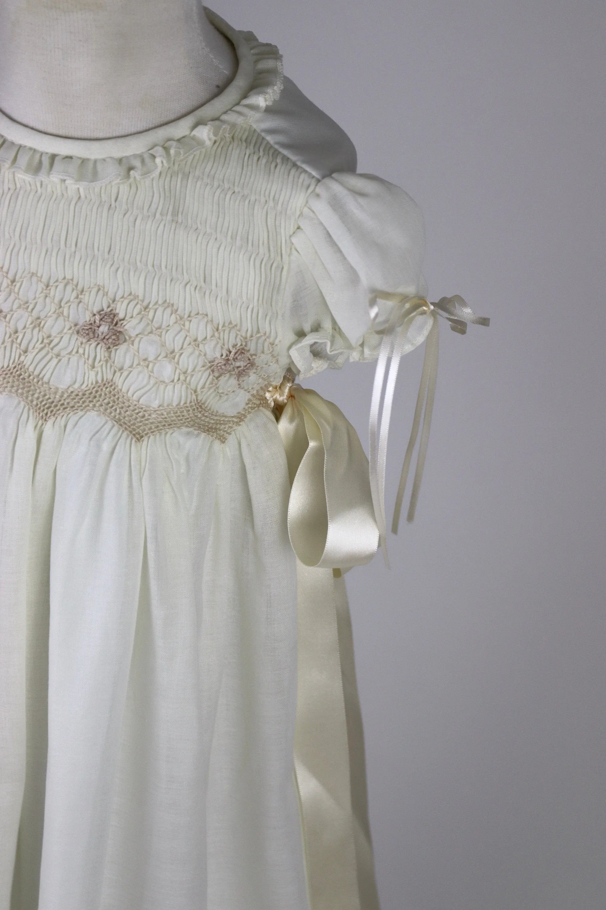 Long Christening Gown Girl, Baptism Dress, Bleesing outfit Cotton,  Ivory /White,  lined,  with Bonnet,   Free Personalization
