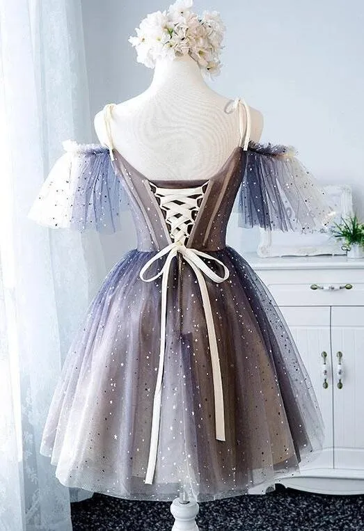 Lovely Tulle OffShoulder Short Prom Dresses, Lace up Homecoming Dress