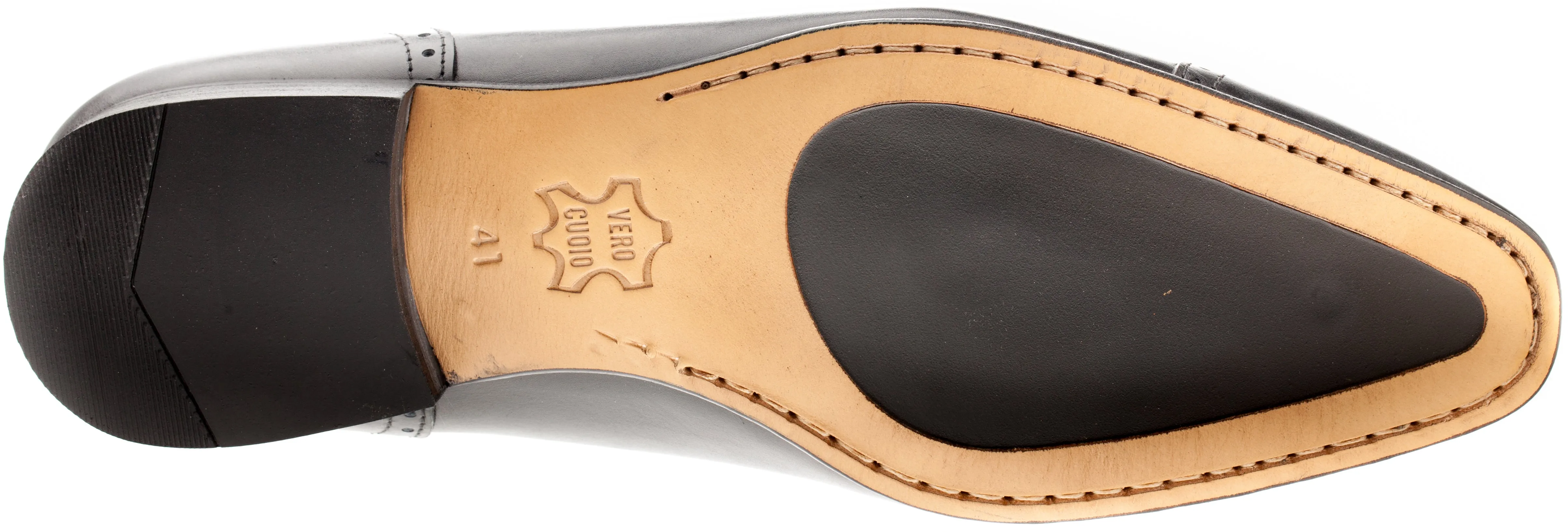 Luciana 6319 Black Leather Brogue Detailed Cap Toe Oxford
