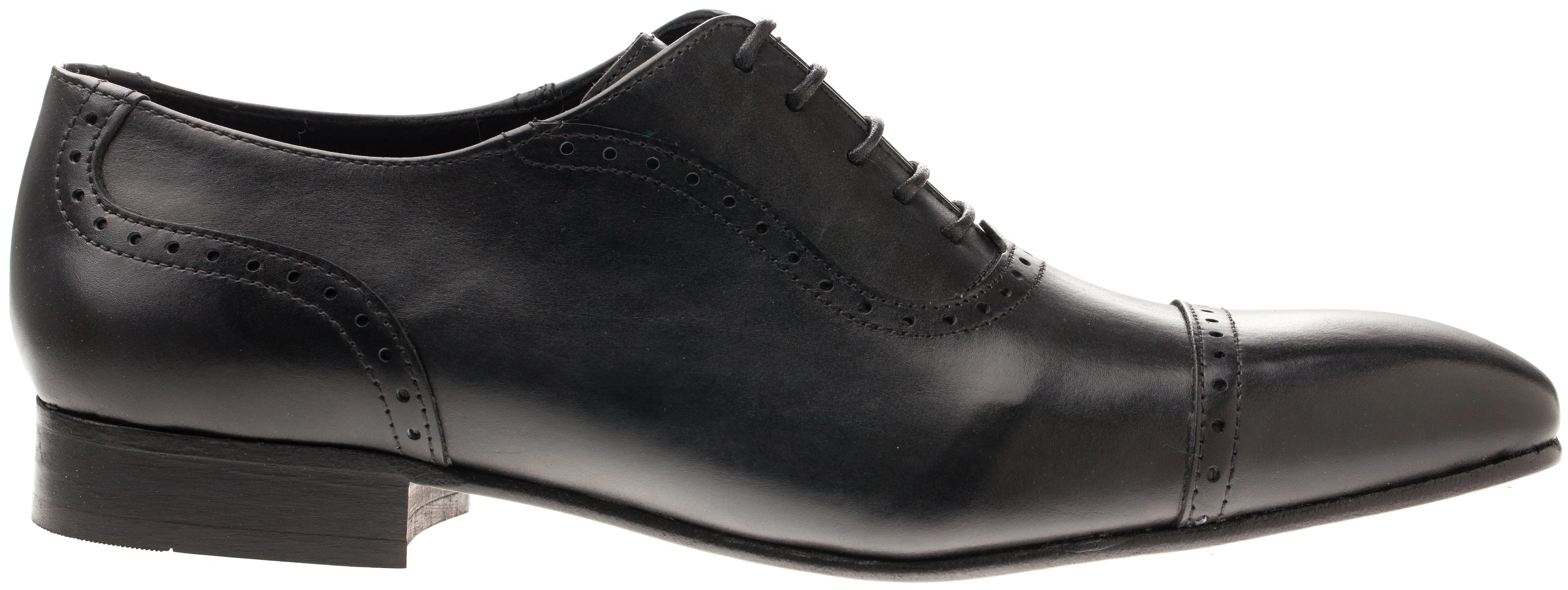 Luciana 6319 Black Leather Brogue Detailed Cap Toe Oxford