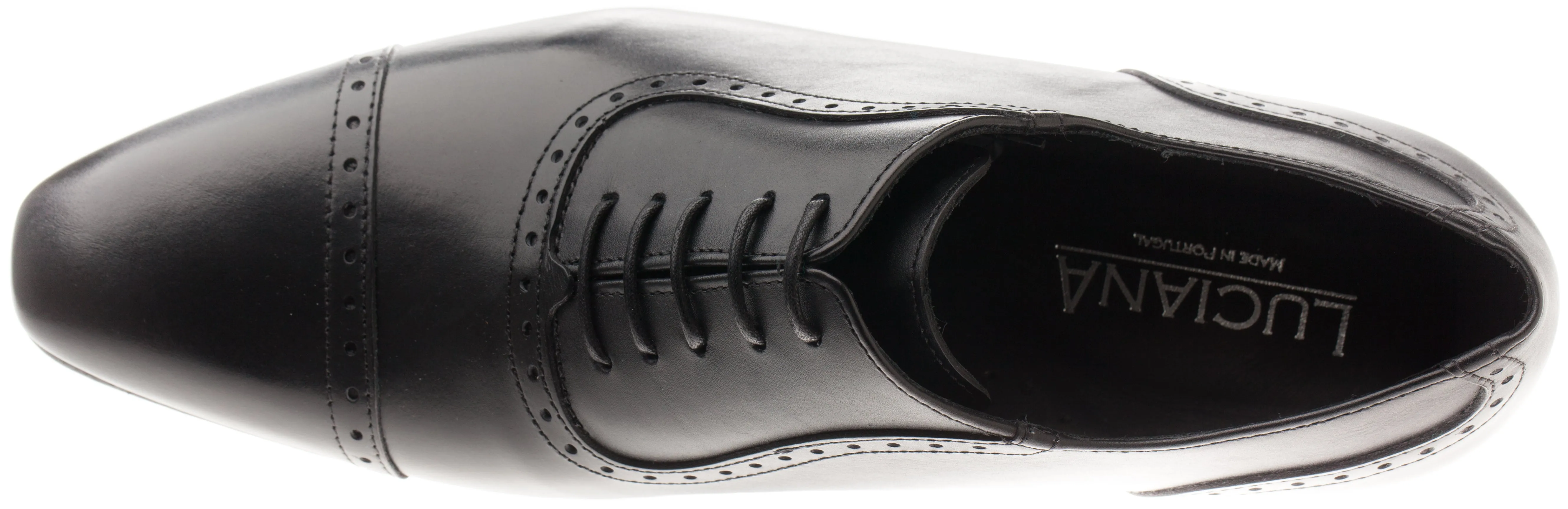 Luciana 6319 Black Leather Brogue Detailed Cap Toe Oxford