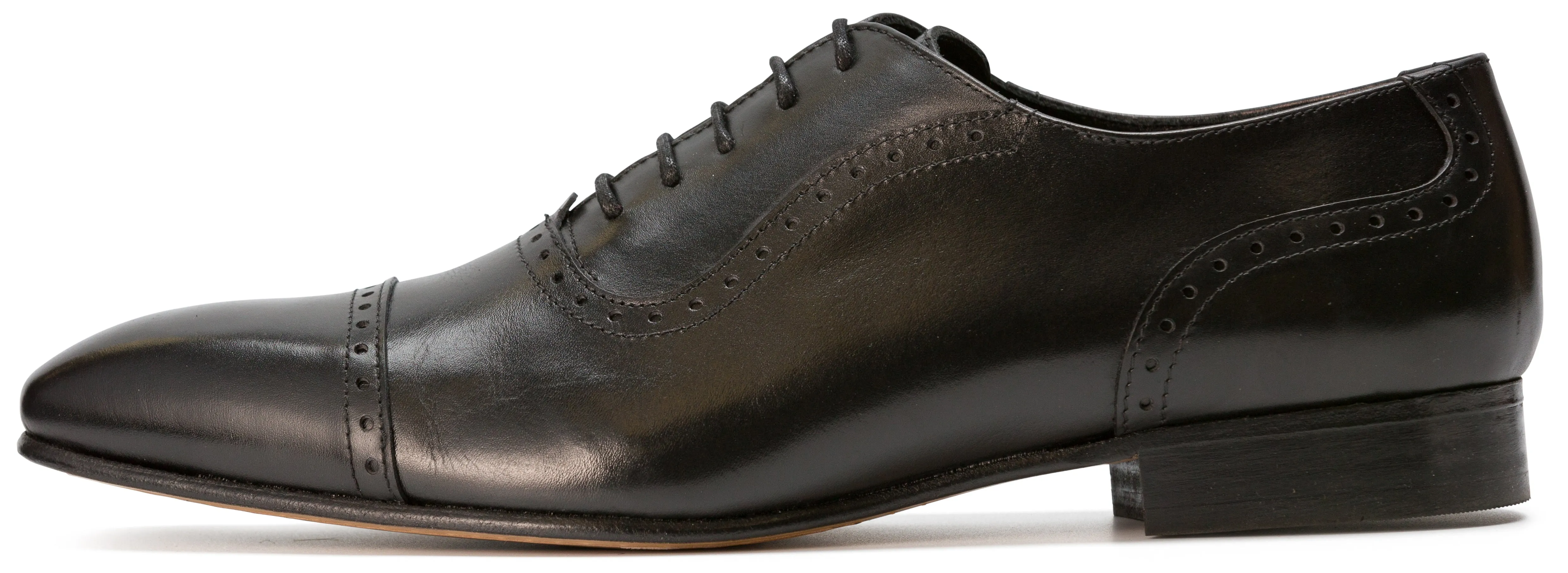 Luciana 6319 Black Leather Brogue Detailed Cap Toe Oxford