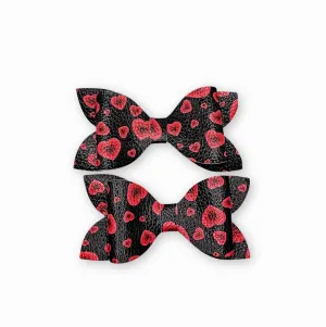 Luna - Red & Black Hearts Faux Leather Hair Bow Set