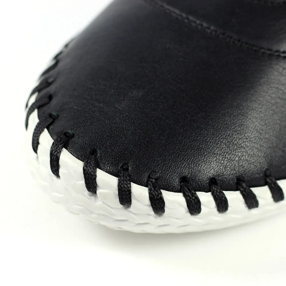Lunar St Ives Black Leather Plimsoll