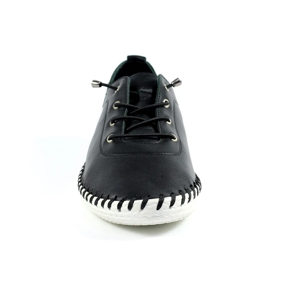 Lunar St Ives Black Leather Plimsoll