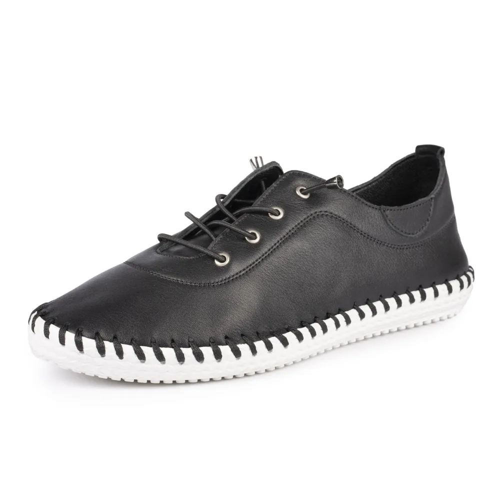 Lunar St Ives Black Leather Plimsoll