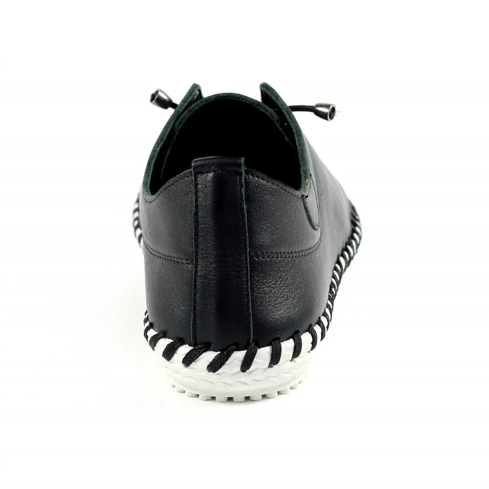 Lunar St Ives Black Leather Plimsoll