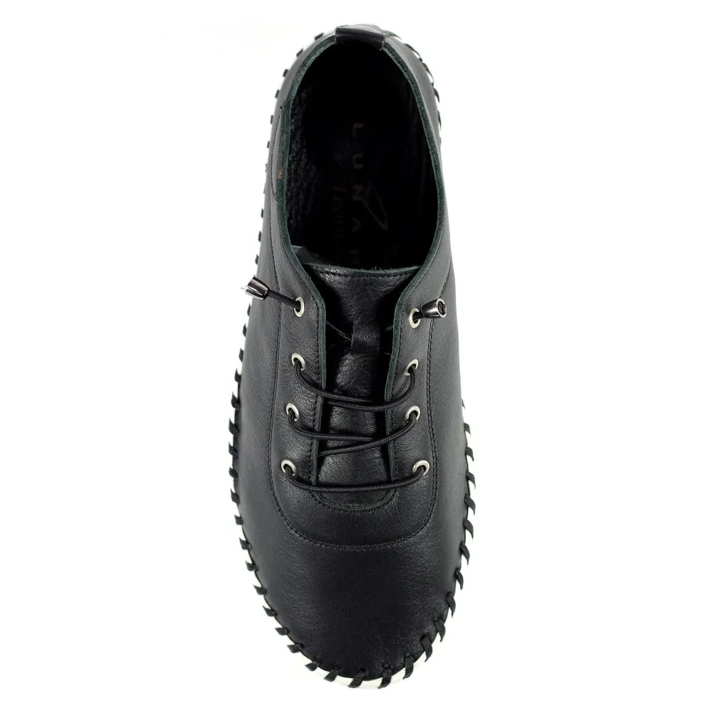 Lunar St Ives Black Leather Plimsoll