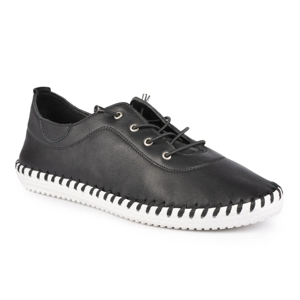 Lunar St Ives Black Leather Plimsoll