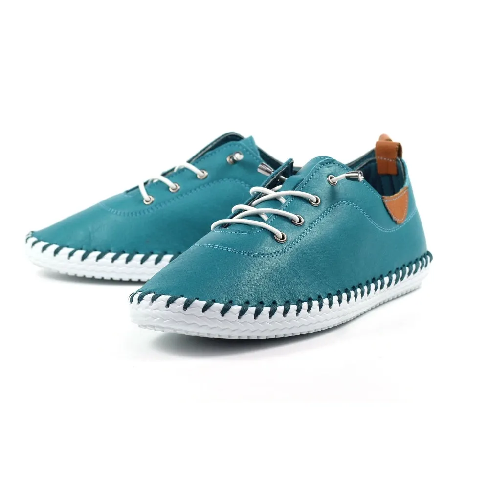Lunar St Ives Teal Leather Plimsoll