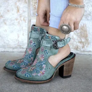 Lydiashoes Vintage Floral Embroidery Round Toe Ankle Bootie