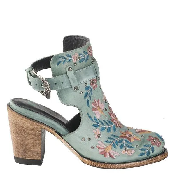 Lydiashoes Vintage Floral Embroidery Round Toe Ankle Bootie