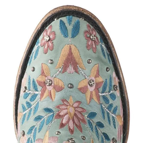 Lydiashoes Vintage Floral Embroidery Round Toe Ankle Bootie