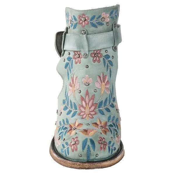 Lydiashoes Vintage Floral Embroidery Round Toe Ankle Bootie
