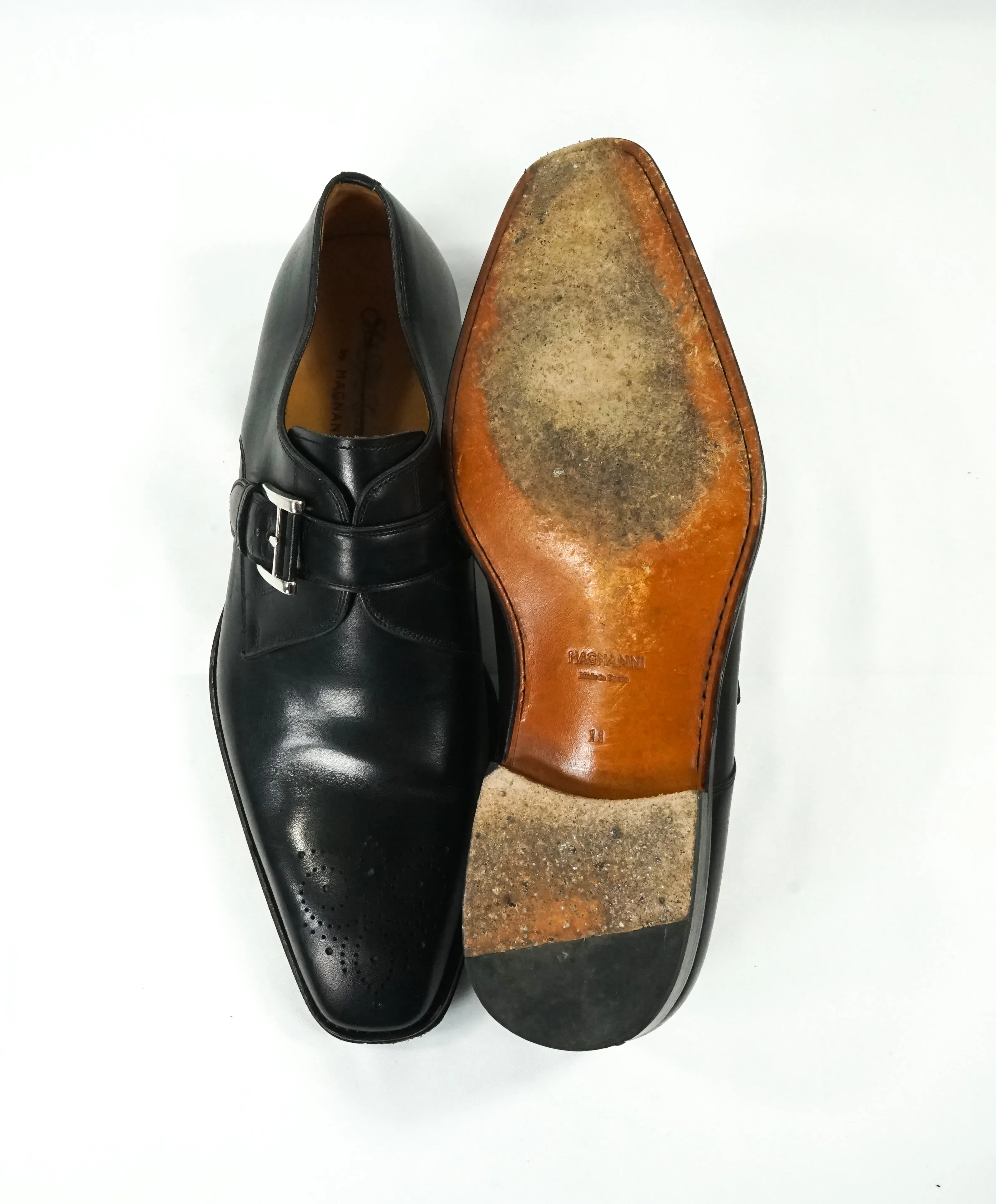 MAGNANNI - Single Monk Strap Loafers Brogue Tip Leather Sole - 11