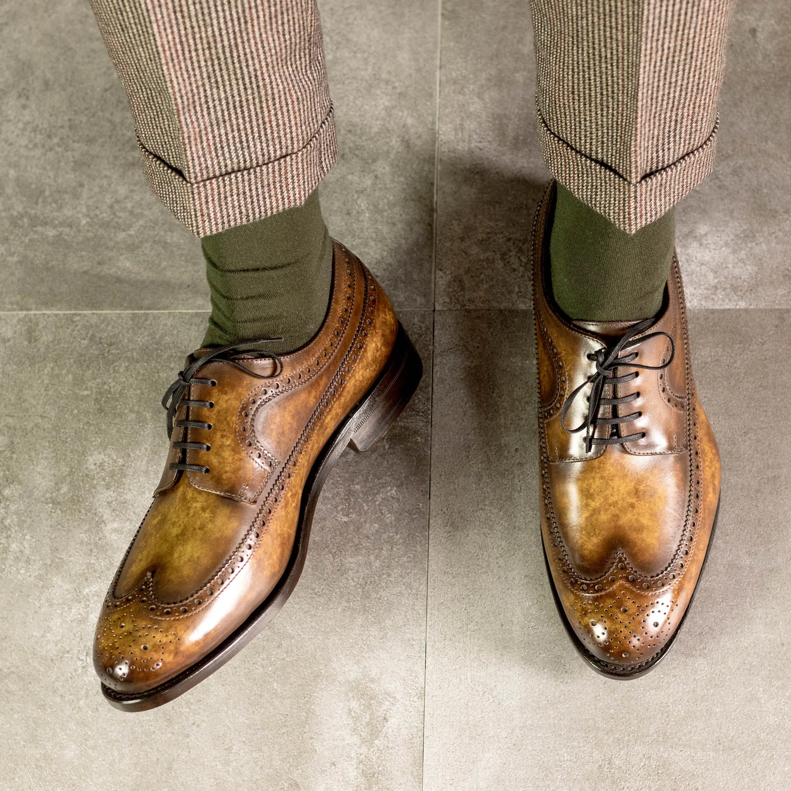 Marble Cognac Patina Leather Longwing Blucher