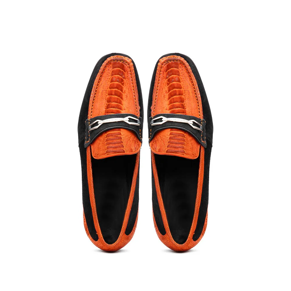 Marco Di Milano Orange-Black Hugo Sueded Ostrich Leg Bit Loafers