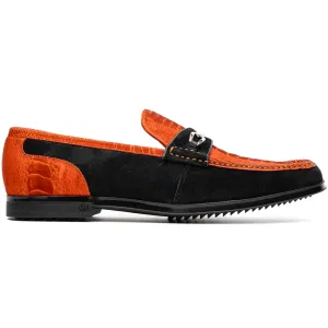 Marco Di Milano Orange-Black Hugo Sueded Ostrich Leg Bit Loafers