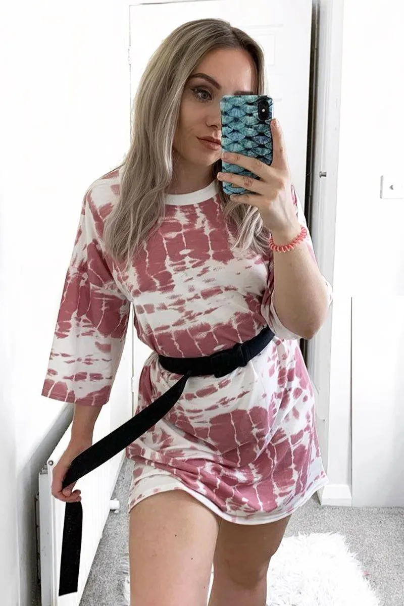 Mauve Tie Dye Oversized T-Shirt Dress - Avriella