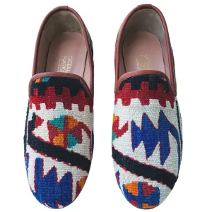 Men's Turkish Kilim Loafer White & Blue