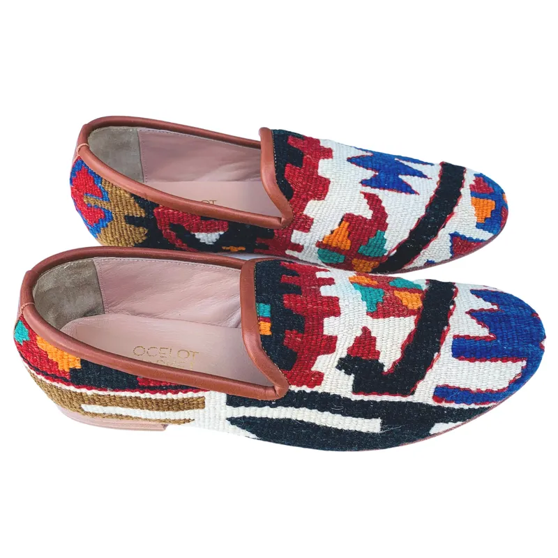 Men's Turkish Kilim Loafer White & Blue
