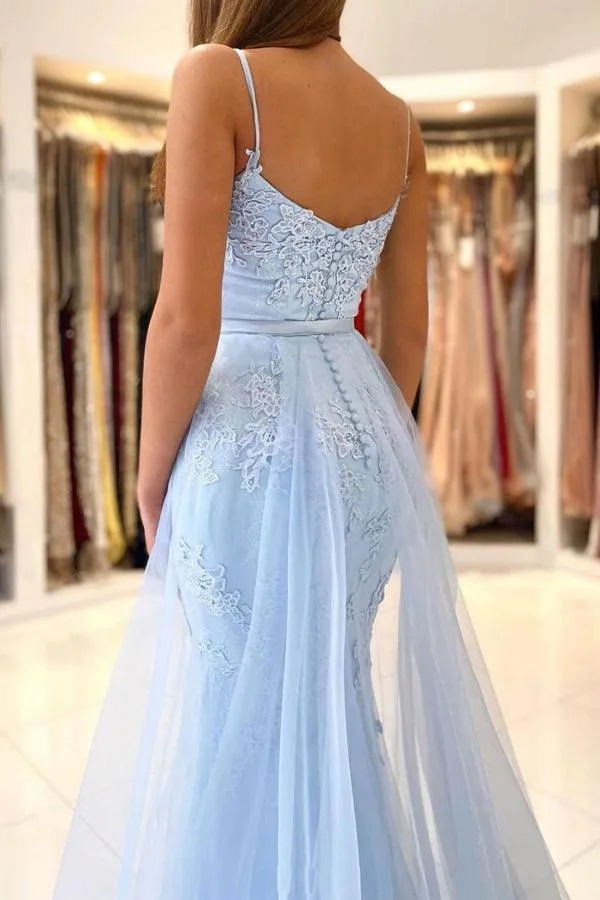 Mermaid Lace Blue Tulle Long Prom Dress Evening Dress TP1051