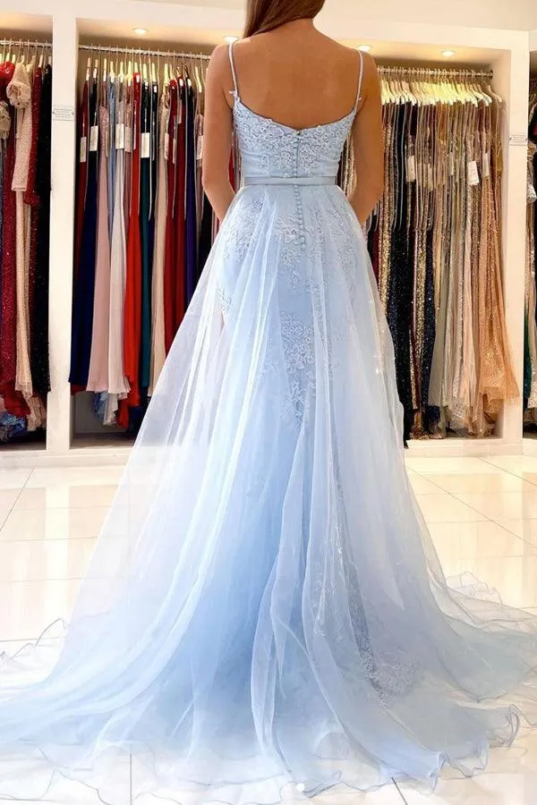 Mermaid Lace Blue Tulle Long Prom Dress Evening Dress TP1051