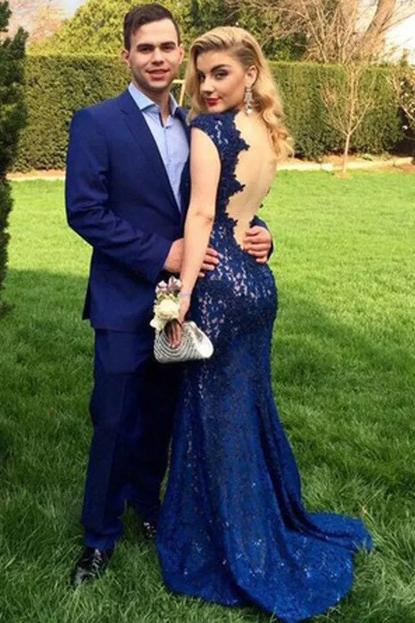 Mermaid Long Prom Dress,Lace Backless Evening Dress,Floor-Length Prom Dress