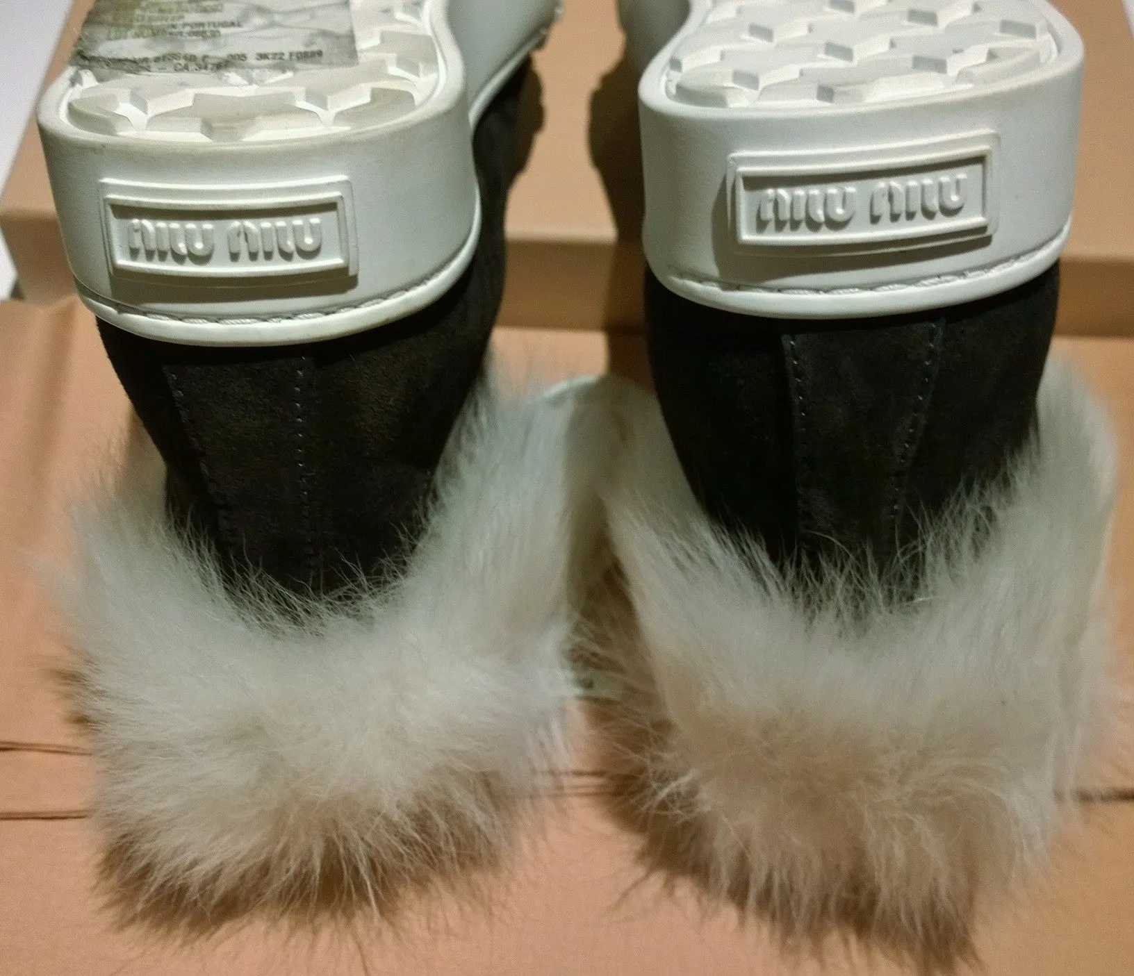 Miu Miu Winter High Top Faux Fur Sneaker Ankle Boots in Black Suede