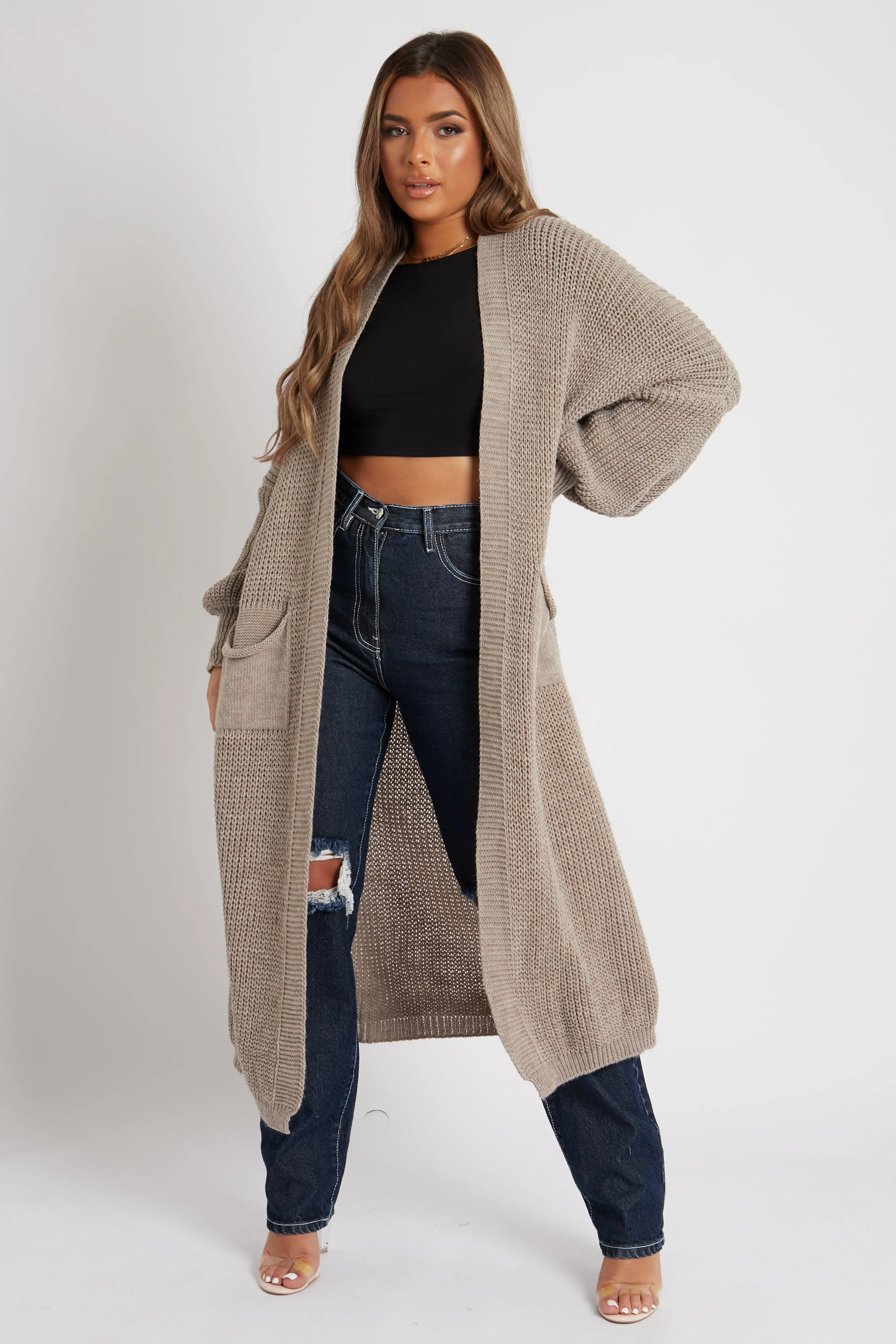 Mocha Balloon Sleeve Maxi Knit Cardigan - Imara