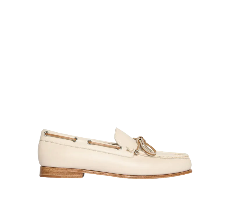 Morgan Boat Shoe in Bone Calf