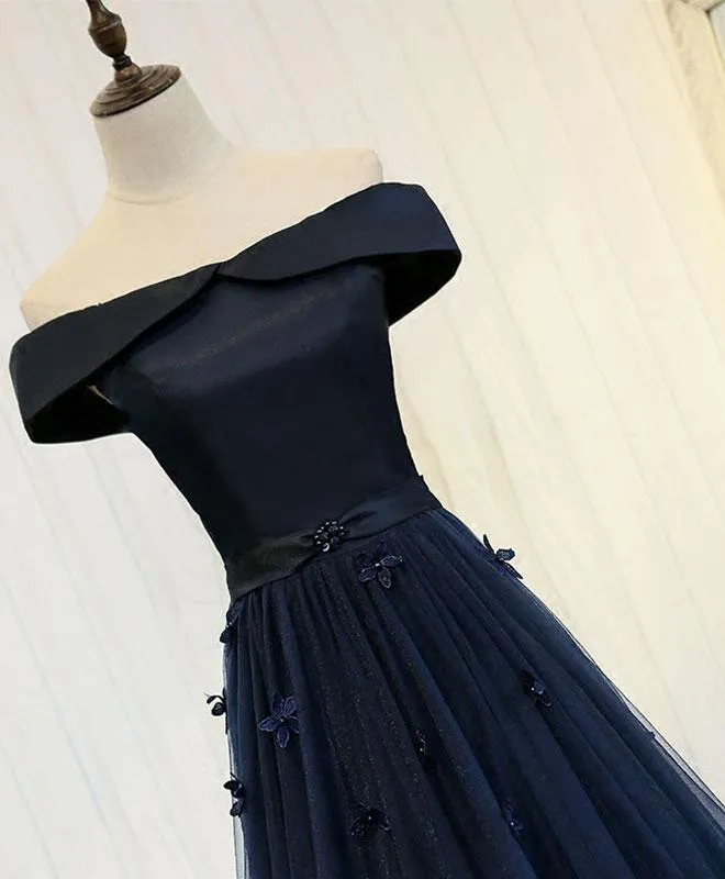 Navy Blue Off Shoulder Floor Length Party Dress, Prom Dress, Formal Gowns, Lace-up Dresses