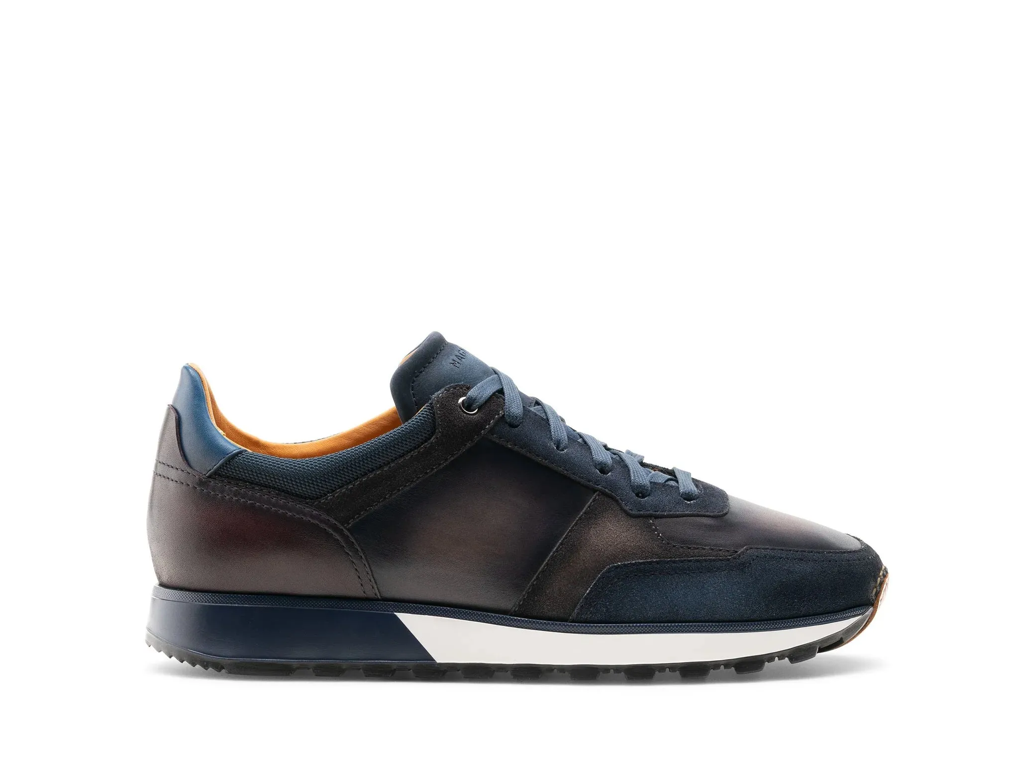 Navy Blue Suede and Grey Leather Nausori Lace Up Running Sneaker Shoes - Sneakers shoes