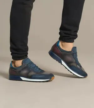 Navy Blue Suede and Grey Leather Nausori Lace Up Running Sneaker Shoes - Sneakers shoes