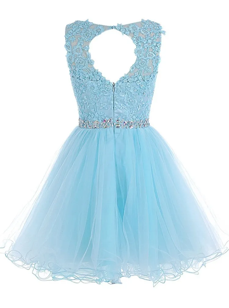 Navy Blue Tulle Homecoming Dress , Cute Tulle Handmade Formal Dress, Knee Length Party Dress