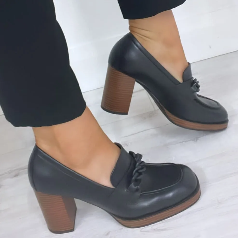 NeroGiardini Black Leather Platform Shoes