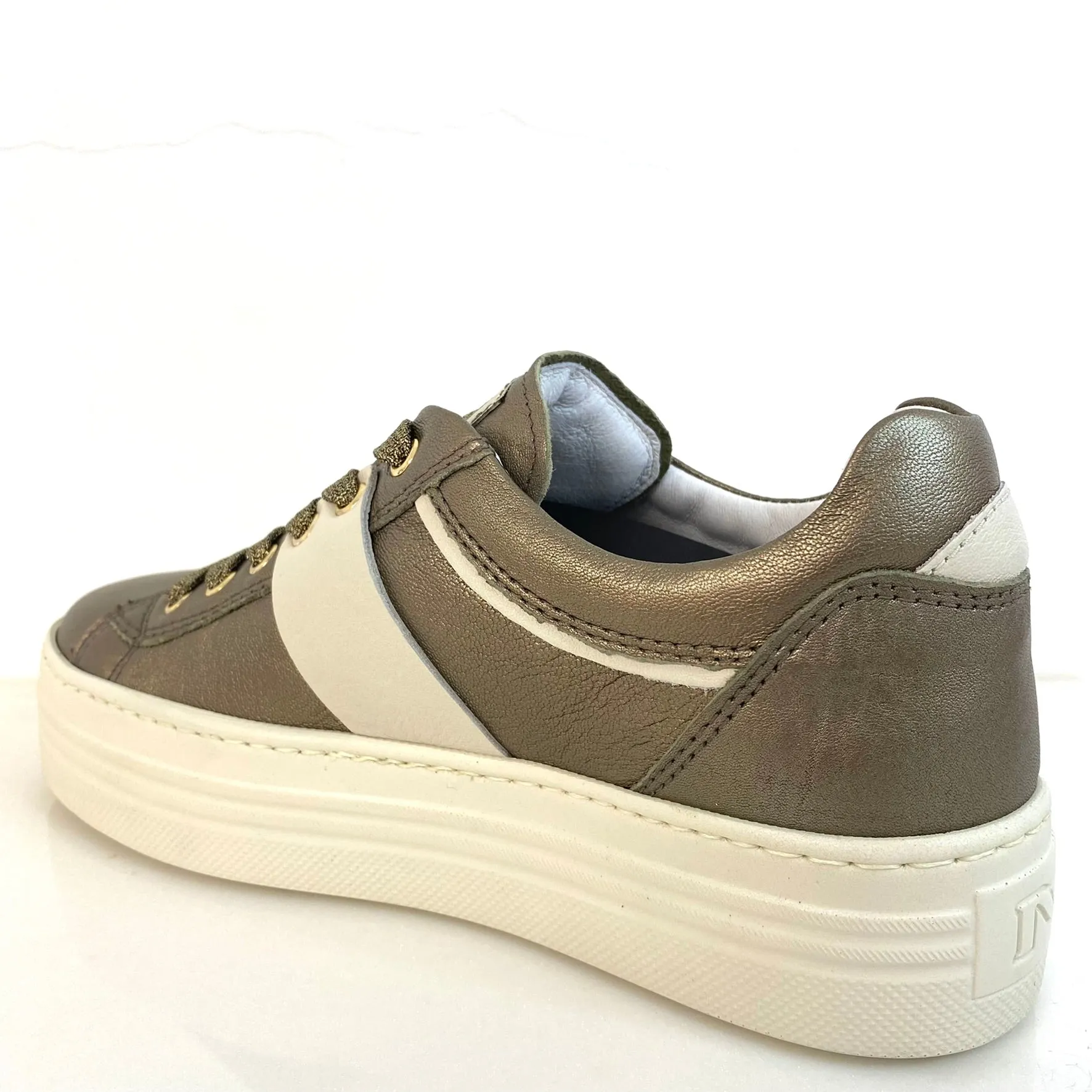 NeroGiardini Bronze Metallic Leather Lace Up Sneakers