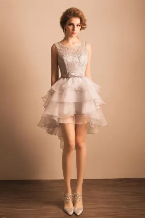 new Elegant Homecoming Dress Asymmetrical Silver Lace Short Sexy Prom Dresses OK364